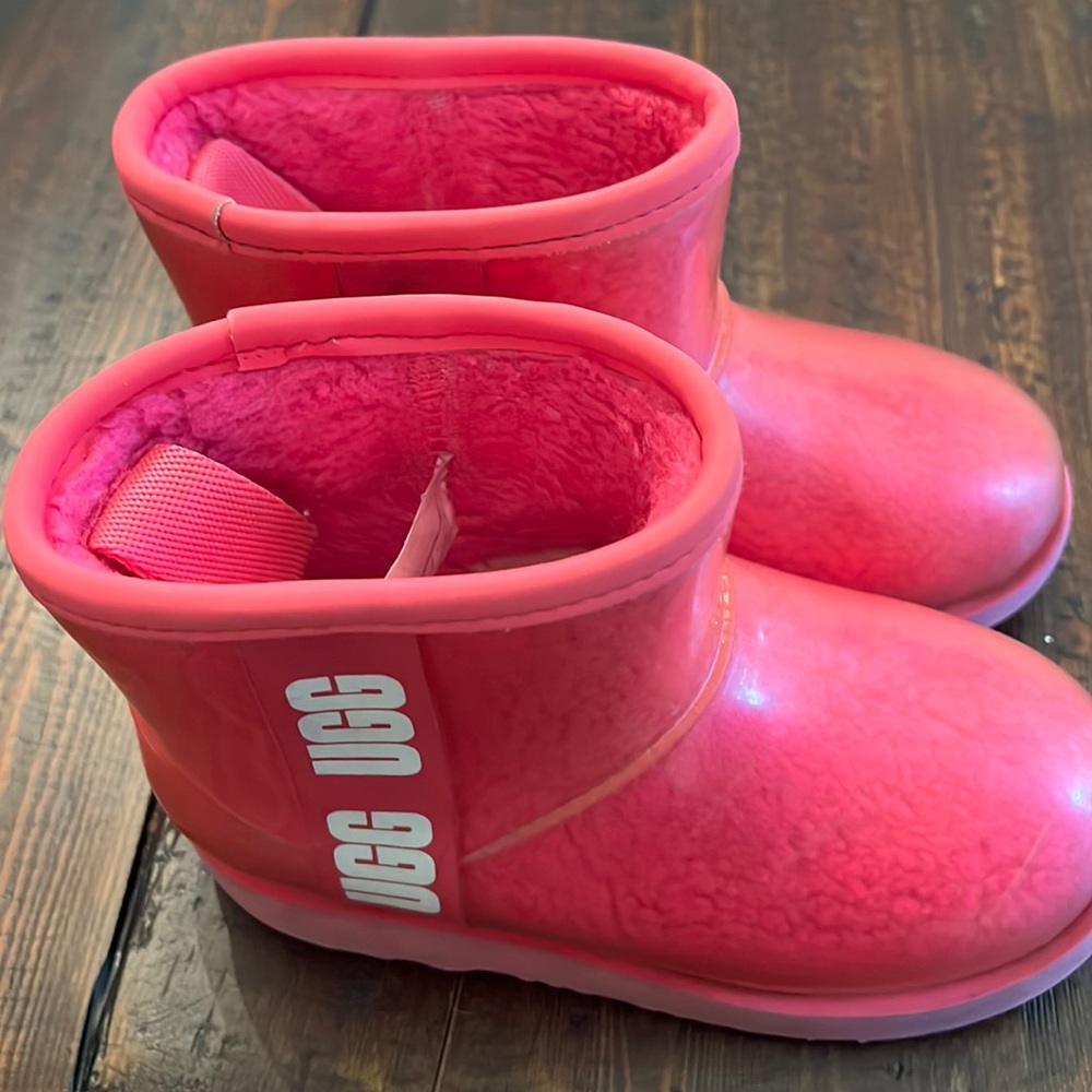 Pink ugg clear boots. Used for one season.
